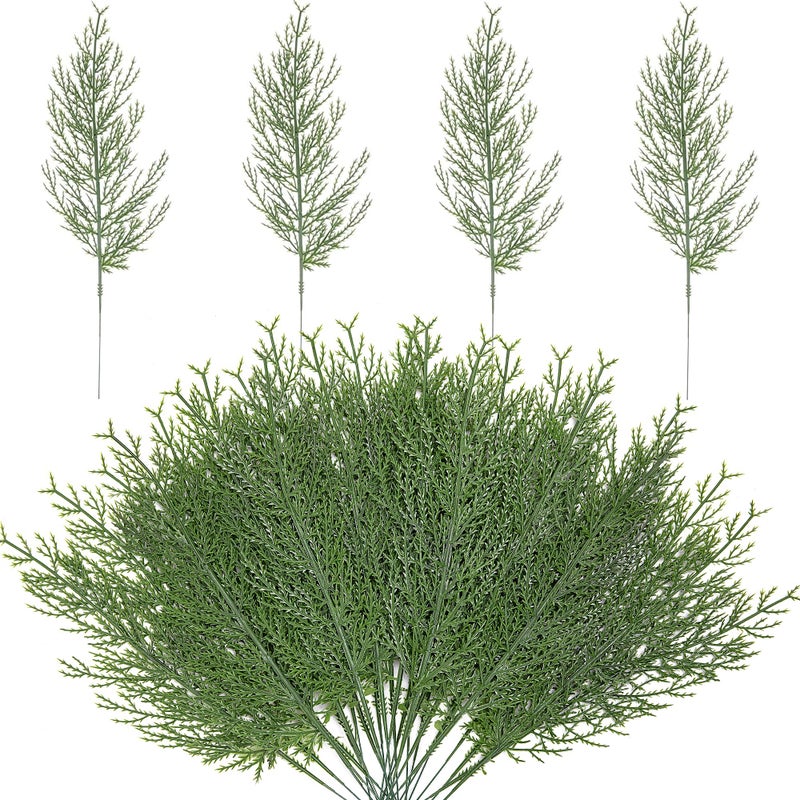 Alpurple 60 Pcs Artificial Pine Branches- 13.7 Inches Fake Greenery Pine Sprigs- Plastic Faux Pine Picks for Christmas DIY Garland Wreath Floral Home Garden Decoration - Image 1